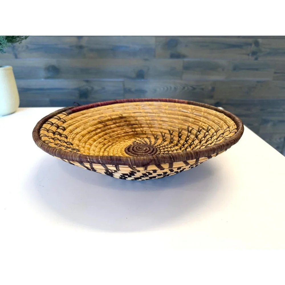 Handwoven African Basket Bowl, Ugandan Coiled Fiber Wall Decor, Boho Home Accent